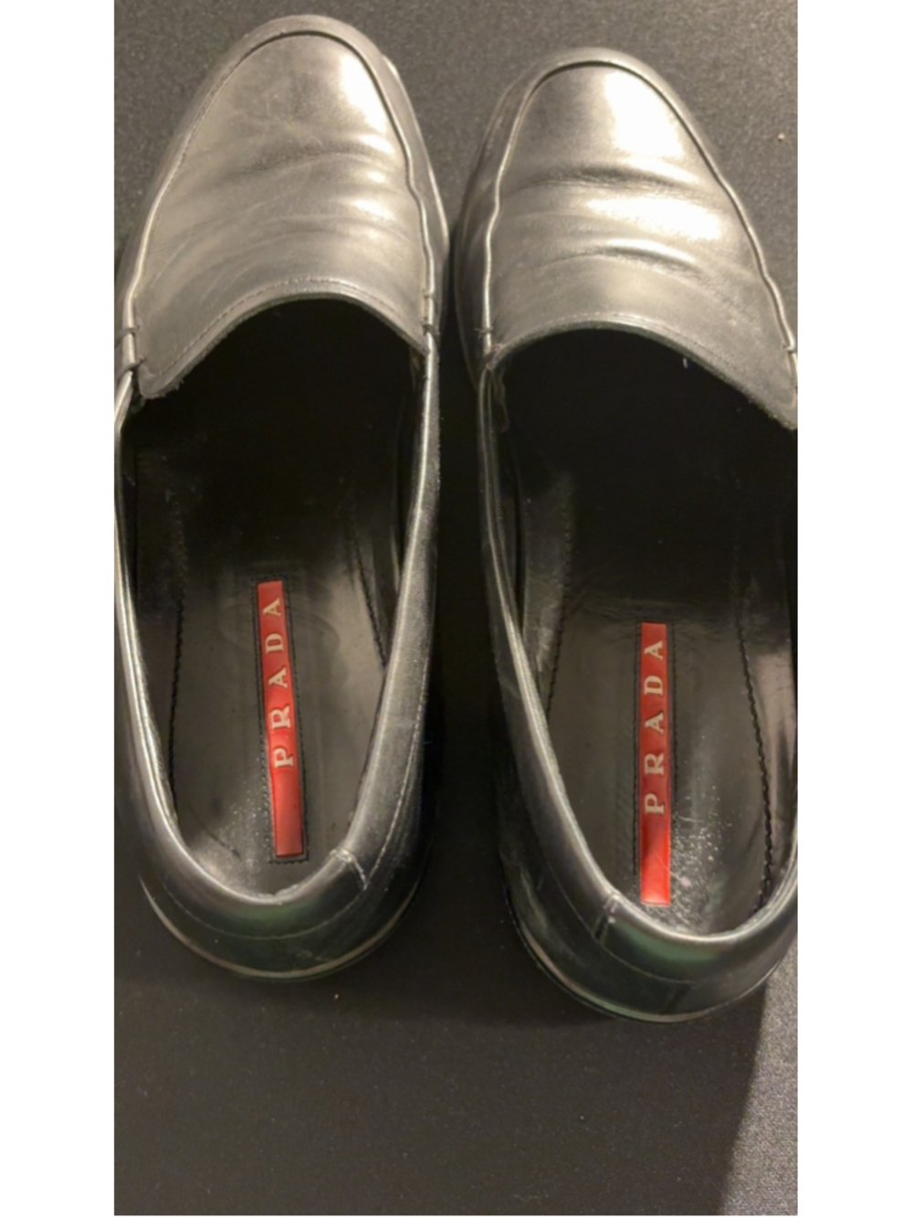 Prada Linea Rossa Men's Black Leather Loafers